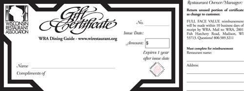 WRA Gift Certificate Front